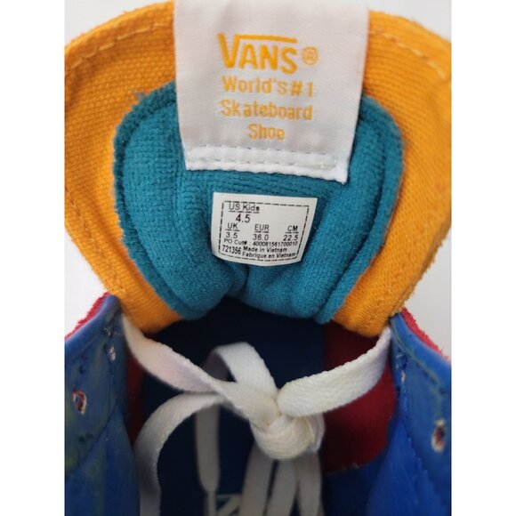 Vans Sk8-Hi PRIMARY BLOCK Color Suede & Canvas High Top Sneakers Kids Sz 4.5 - Picture 7 of 8